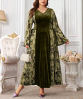 European & American Velvet Patchwork   Fashion Long Dress