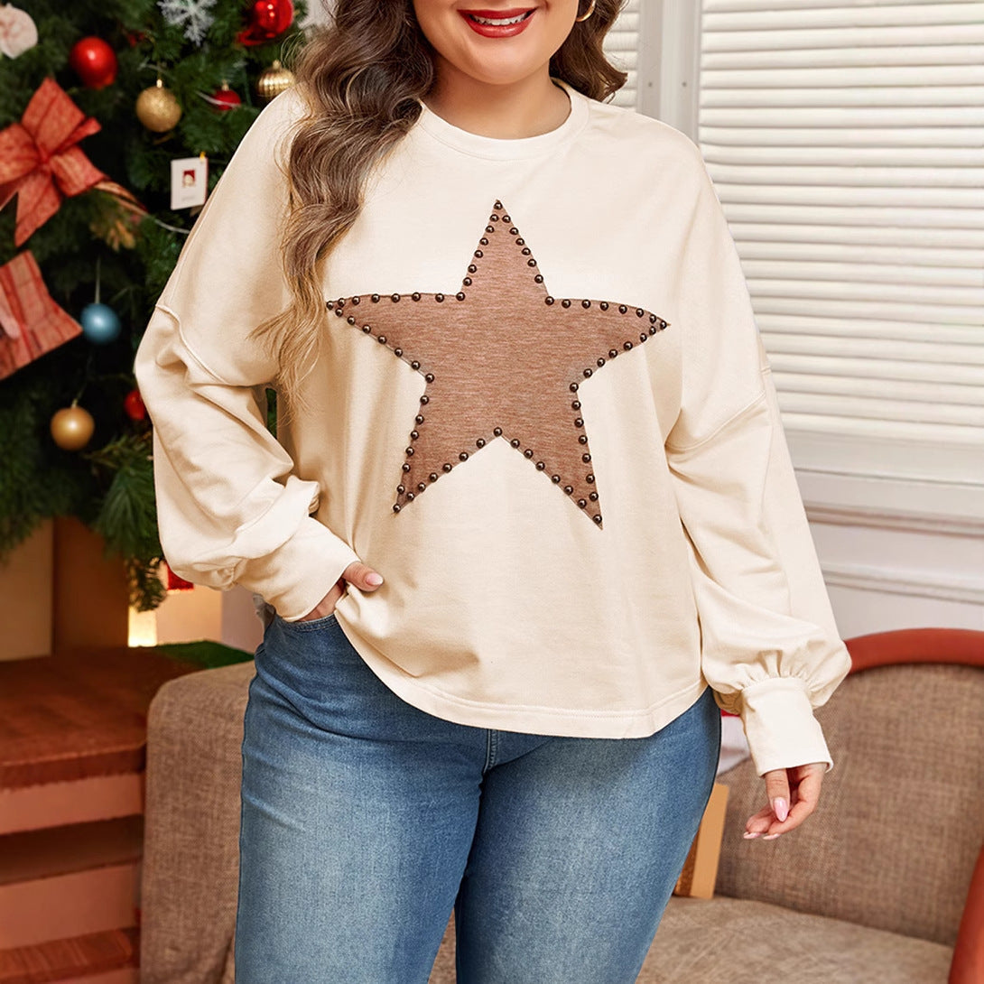 European & American  Star Print Plus Size Sweatshirt for Women