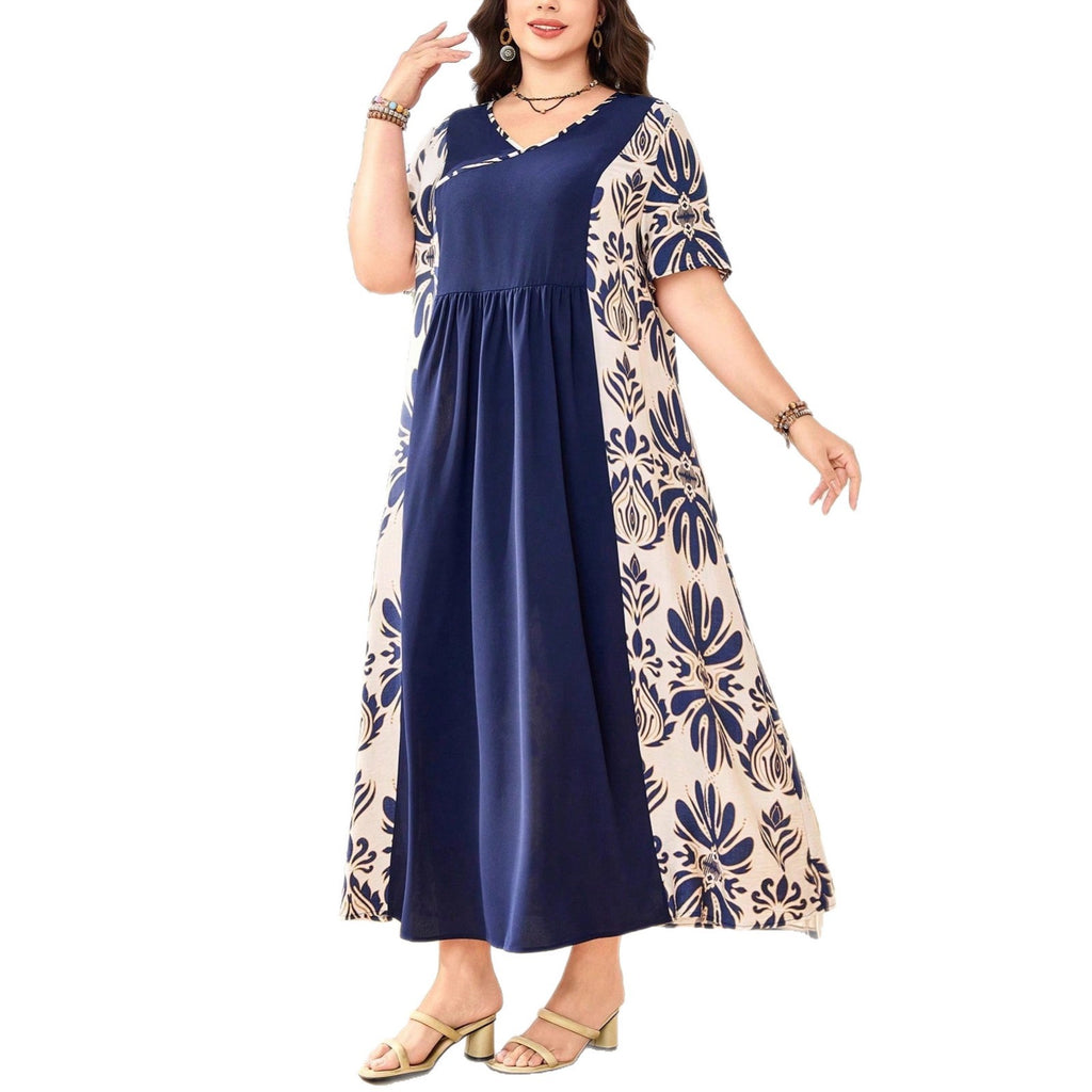 Europen & American Round Neck Short-Sleeved Large Hem Dress