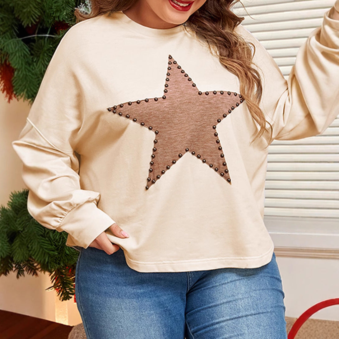 European & American  Star Print Plus Size Sweatshirt for Women