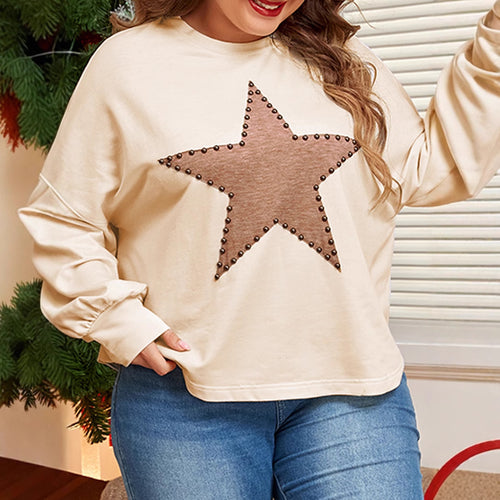 European & American  Star Print Plus Size Sweatshirt for Women