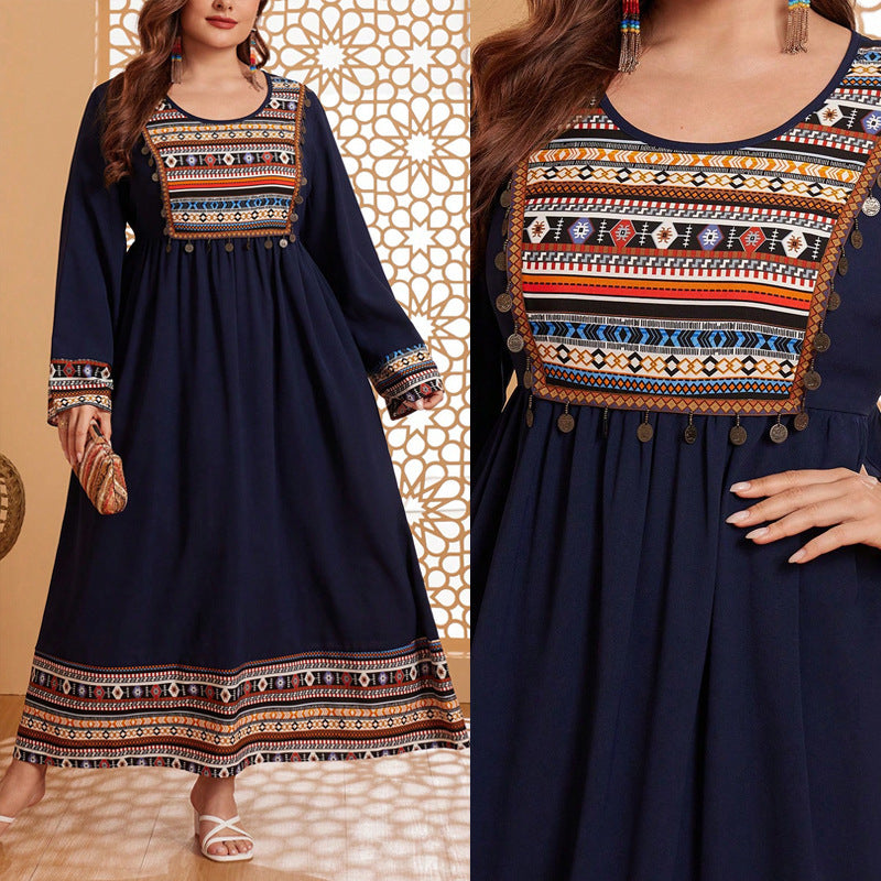 European & American Patchwork Flared Dress with Long Sleeves,