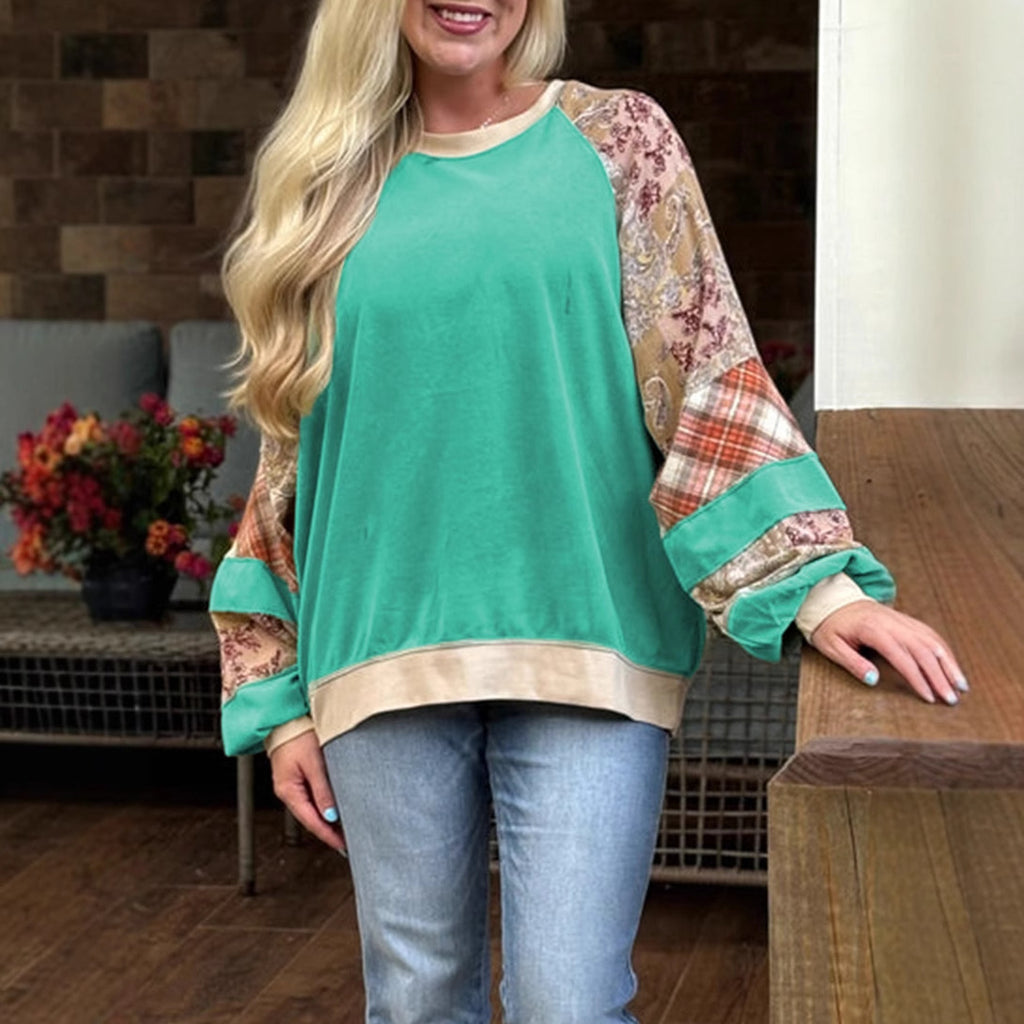 European & American Loose Floral Patchwork Long-Sleeved Women's Tops