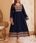European & American Patchwork Flared Dress with Long Sleeves,