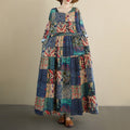 European & American Round Neck Long-Sleeved Linen Cotton Dress