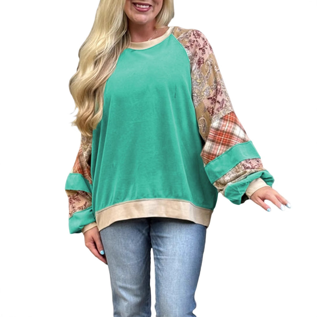 European & American Loose Floral Patchwork Long-Sleeved Women's Tops