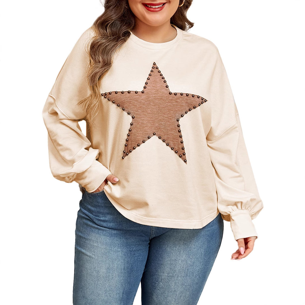 European & American  Star Print Plus Size Sweatshirt for Women