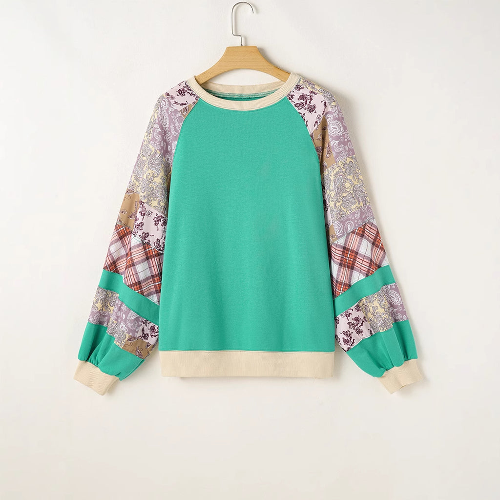 European & American Loose Floral Patchwork Long-Sleeved Women's Tops