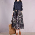 European & American   Mid-Length  Slim Printed Cotton and Linen  Dress