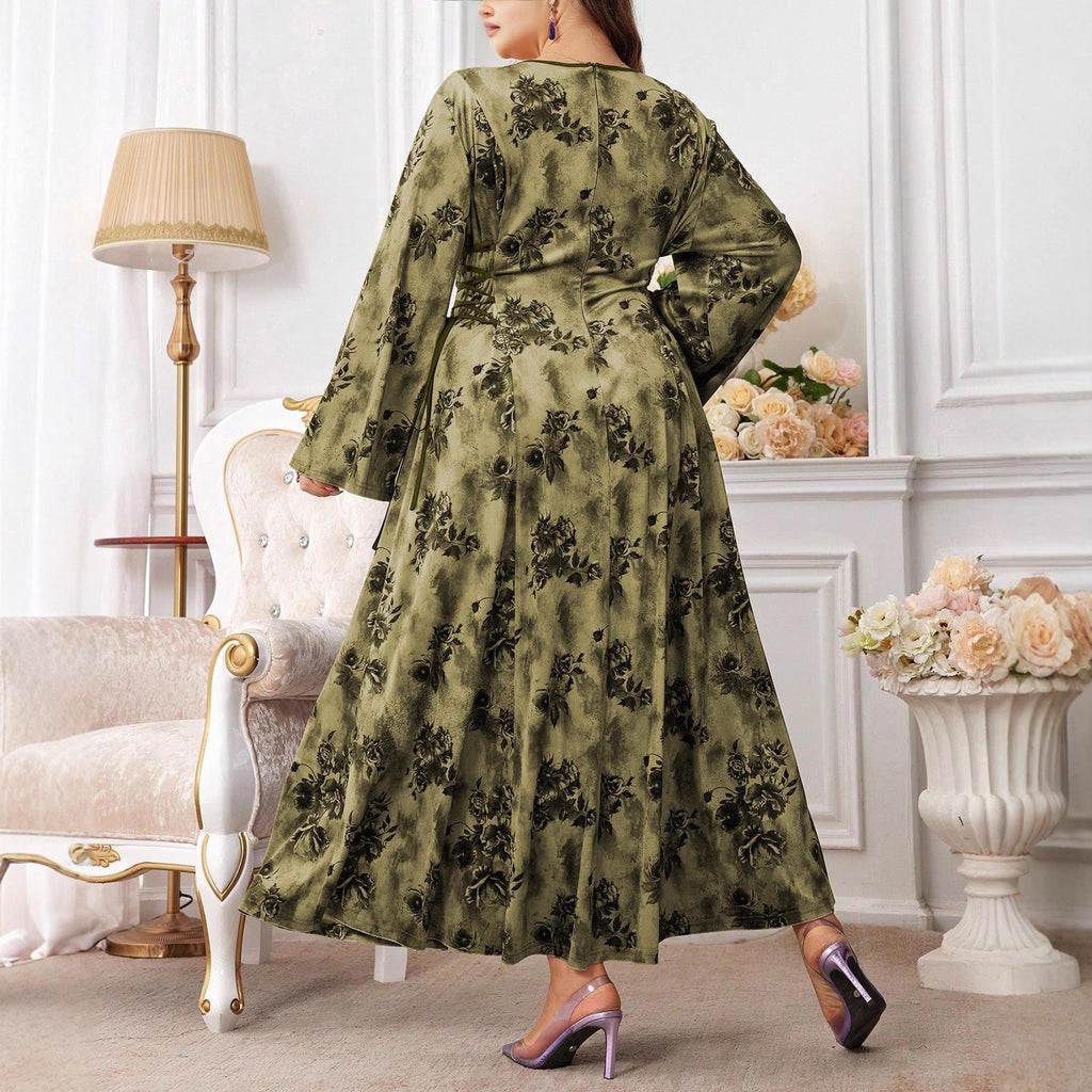 European & American Velvet Patchwork   Fashion Long Dress